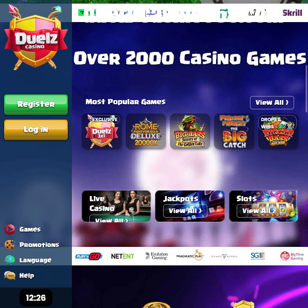 Duelz Casino games lobby overview