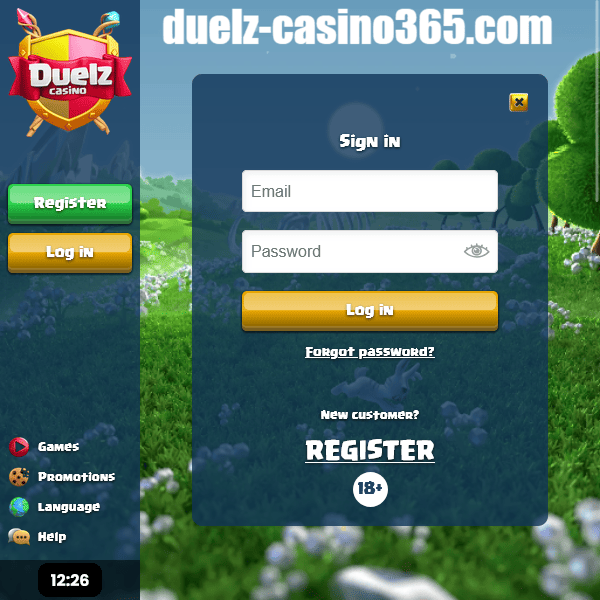 Duelz Casino login form screenshot